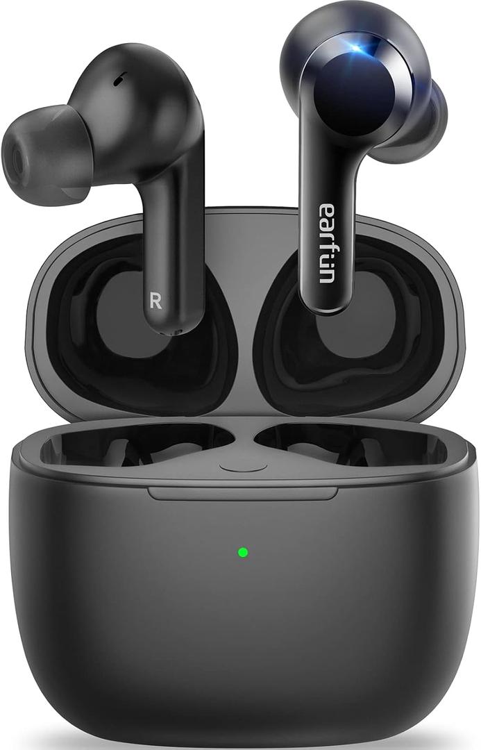 EarFun Air True Wireless Earbuds, Bluetooth Earbuds with 4 Mics, Sweatshield IPX7 Waterproof with Volume Control, USB-C Fast Charge, in-Ear Headphones with Wireless Charging, Deep Bass, 35H Playtime