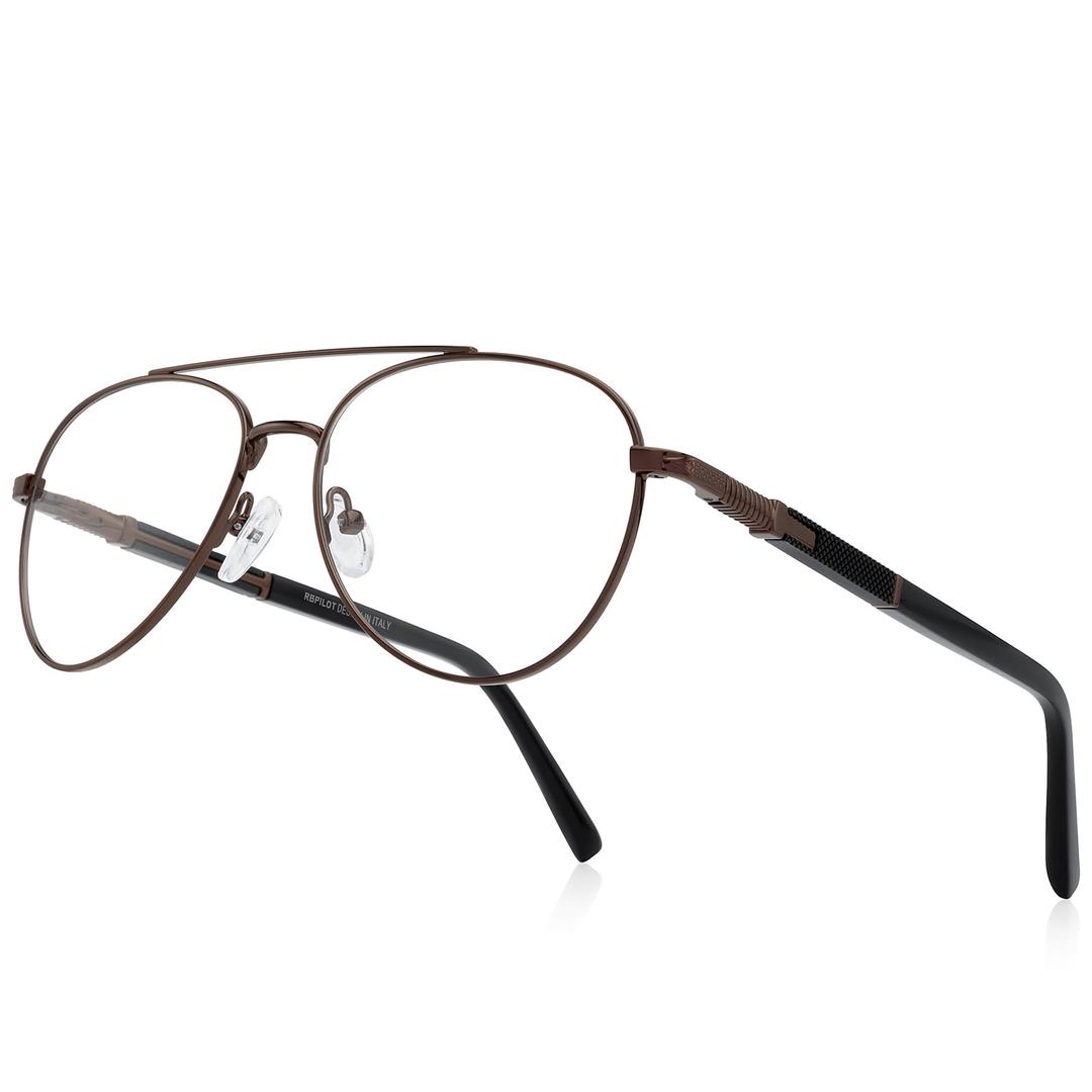 RB.Pilot Classic Aviator Reading Glasses for Men Women Light Blocking Computer Readers Spring Hinge Metal Frame Acetate Legs