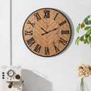 Kenning Farmhouse Wall Clock for Living Room Decor, Rustic 24'' Wall Clock | Large Decorative Wall Clock with Brown Wooden Face & Black Metal Frame, Silent Battery Operated for Kitchen Bedroom Entryway