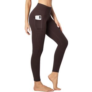 Heathyoga Leggings with Pockets for Women Tummy Control High Waisted Yoga Pants Women Compression Workout Leggings (Medium, Espresso)
