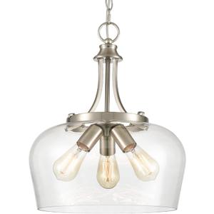 Modern Brushed Nickel Pendant Light Fixture 3-Light Glass Pendant Lighting Brushed Nickel Clear Glass Pendant Light with Chain for Kitchen Island Dining Room Living Room (Silver)