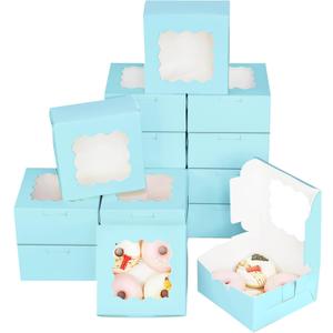 Bakepacker Light Blue 30-Packs Bakery Boxes with Window 6x6x3 inches Thick & Sturdy Macaroon Pastry Boxes Cookie Boxes for Bakerys