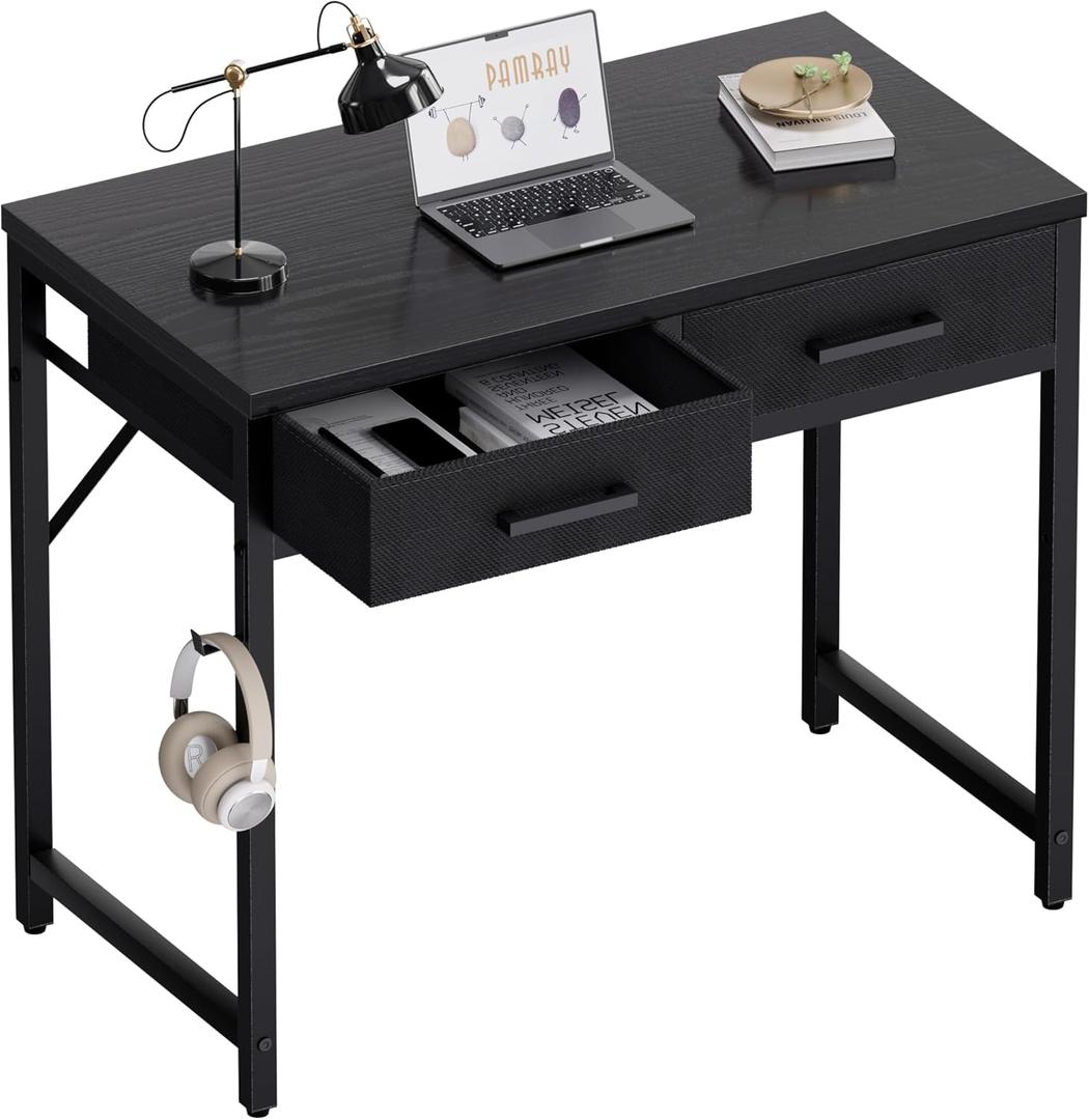 Pamray 32 Inch Small Computer Desk with 2 Drawers for Bedroom Study Writing Home Office Table for Small Spaces Black Pamray 32 Inch Small Computer Desk with 2 Drawers for Bedroom Study Writing Home Office Table for Small Spaces Black