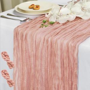 2 x 2 PCS Dusty Pink Table Runner,Rustic Boho Cheesecloth Table Runner,35x120 Inches Runners for Tables, Pefect for Mothers Day Wedding Baby Shower Birthday Party Home Decorations