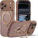 for iPhone 17 Pro Max Case for Women Girls with Stand,Compatible with MagSafe,Camera Control,Full Camera Protection, Cute Wave Magnetic Phone Case for iPhone 17 Pro Max,Brown