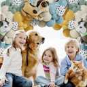 Puppy Birthday Party Decorations 156pcs Dusty Blue Beige Balloons with Cute Puppy Foil Mylar Balloons for Pawty Party Decorations Kids Gift Pet Animal Doggy Birthday Baby Shower Supplies