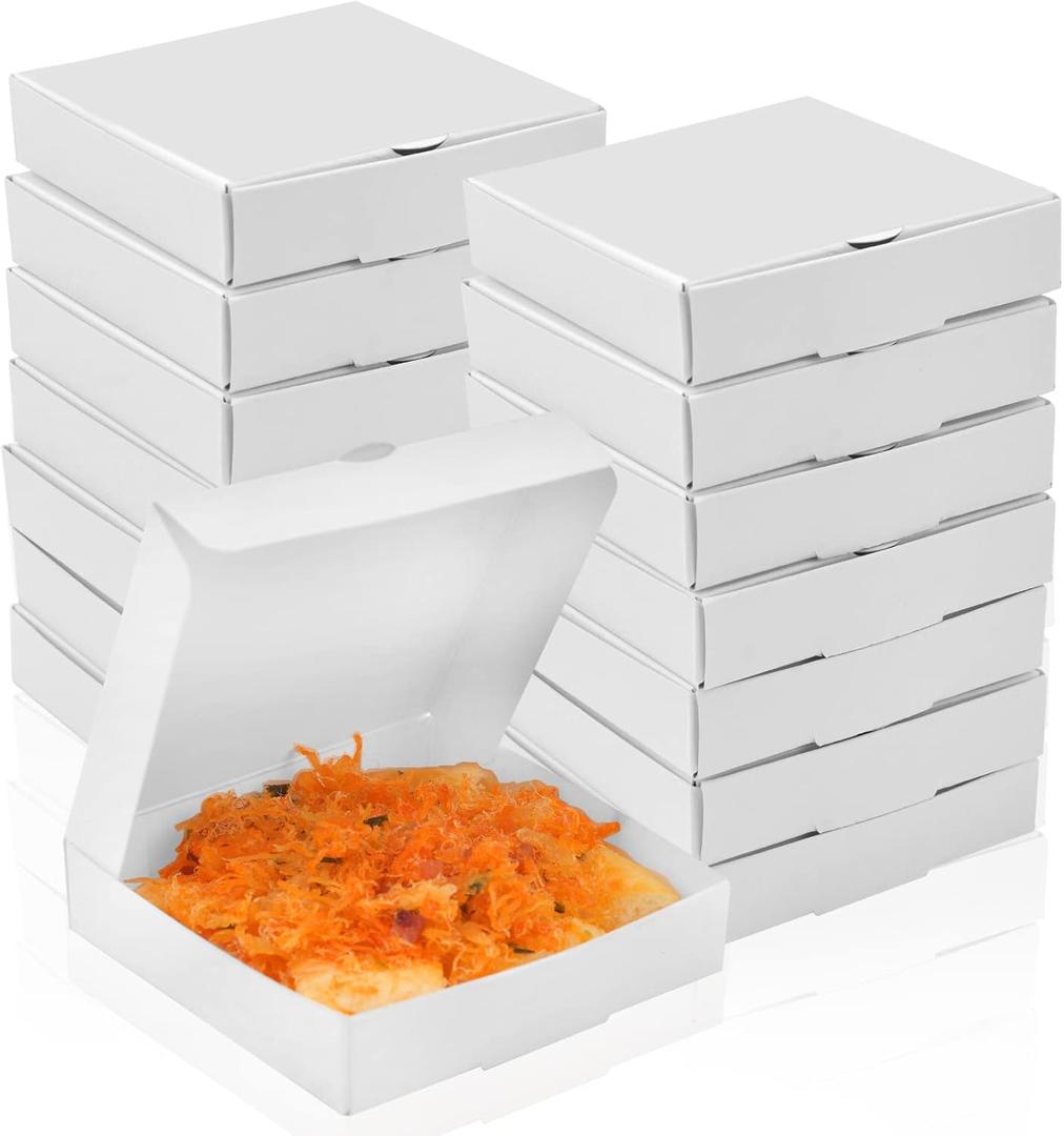 WANGDEFA 50 Pcs Mini Pizza Boxes 3.5 x 3.5 Square Cardboard Mini Pizza Box for Celebrations Party Favors Christmas Birthdays Valentines Day Weddings (White)