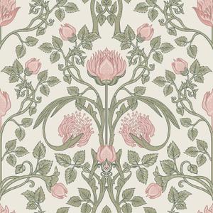 VEELIKE Vintage Art Nouveau Pink Floral Wallpaper Peel and Stick William Morris Wallpaper 17.7''x118'' Self Adhesive Contact Paper Removable Victorian Damask Wall Paper for Bedroom Bathroom Furniture