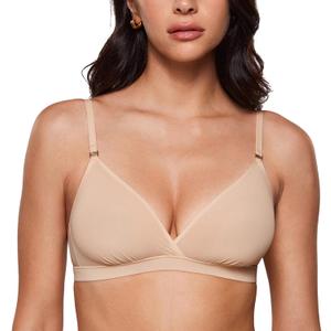 INLYRIC Women's Cosnufy Sheer Triangle Bralettes - Unlined Mesh Sexy Comfortable No Padding Bras No Underwire (Large, Beige)