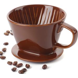 DOWAN Pour Over Coffee Dripper, Non Electric Pour Over Coffee Maker, Porcelain Slow Brewing Accessories for Home, Cafe, Restaurants, Easy Manual Brew Maker, Brown