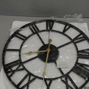 Large Wall Clock - 40cm/ 16 Inches Silent Non-Ticking Metal Wall Clock, Black, Vintage Modern Style, Battery Operated, Ideal for Living Room, Bedroom, Office, Farmhouse Decor (Black - Roman Numerals)