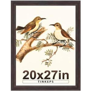 Tinkeps 20x27 Picture Frame Walnut Brown with Black Back Board Curved Extra Wide Edges, Wooden Vintage Style Puzzle Frame 20x27 for Wall Decor.
