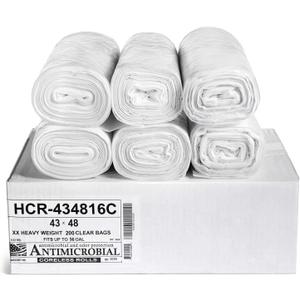 Aluf Plastics High Density Trash Bags, 56 Gallon, 200 Count, 16 Micron (eq), 43" x 48", Clear, for Bathroom, Office, Industrial, Commercial, Janitorial, Municipal, Recycling