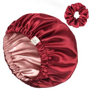 YANIBEST Adjustable Silk Bonnet Double Layer Satin Bonnet Hair Bonnet for Sleeping Bonnets for Women Hats Curly Natural Hair, Burgundy (One Size)