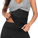Womens Tankini Bathing Suits with Skirt Two Piece Tummy Control Swimsuits Ladies Swimwear (X-Large, Black Stripe)