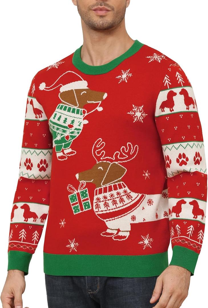 Roadbox Ugly Christmas Sweater Men 2025, Unisex Funny Christmas Sweatshirt, Warm Winter Holiday Pullover for Women Couples (Red, XL)