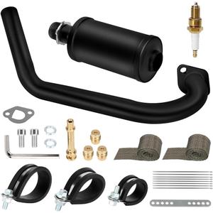 HIAORS Racing Exhaust Pipe Muffler Main Jet Kit for Predator 212cc 196cc 224cc 6.5hp Coleman CT200U BT200X CT200U-EX Mini Bike KT196 Go Kart Baja Warrior MB165 MB200 Performance Parts with Heat Shield (Black)