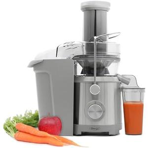Omega Centrifugal Juicer with Extra Large Chute High Speed Extractor For Fruits and Vegetables, Features 2 Speeds Stainless Steel Filter and Large Pulp Container, 1000-Watts, Silver