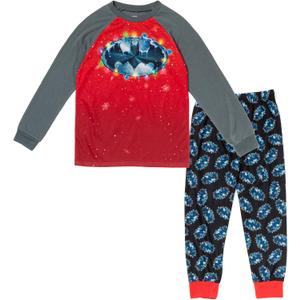 DC Comics Justice League Superman Batman Christmas Pullover Pajama Shirt and Pants Sleep Set Toddler to Big Kid (4, Red / Black)