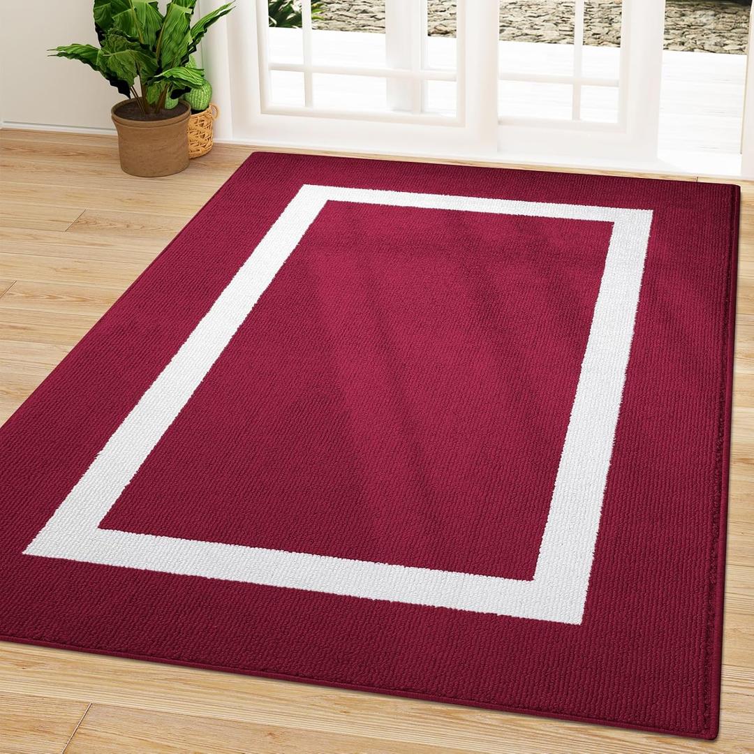 OLANLY Indoor Door Mat, 59x35, Non-Slip Absorbent Resist Dirt Entrance Mat, Washable Low-Profile Inside Entry Doormats for Entryway, Red (59" x 35")
