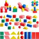 140 Pcs Mini 3D Shapes for Teaching, Wood Geometric Solids, Geometric Shapes 3D Shape Blocks, Classroom Manipulatives for Elementary School for Kids Geometry Math Kindergarten Preschool Learning