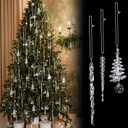 Soulchen 24 Pcs Crystal Icicle Christmas Tree Ornaments 3 Styles Christmas Icicles Drop Clear Plastic Chandelier Pendants Crystal Hanging Decoration for Xmas Tree Winter Wedding Holiday