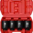 Mayouko 4PCS 1/2" Drive Spindle Axle Nut Impact Socket Set, 1-13/16, 1-7/8, 1-15/16, 2 Inch, CR-MO, Deep, 6 Point