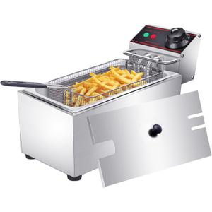 Deep Fryer Stainless Steel - Commercial Style Electric Fryer with Adjustable Thermostat, Rapid Heating & Oil Filtration Basket - Safe for Home Kitchen (Chips/Chicken/Donuts), 3L