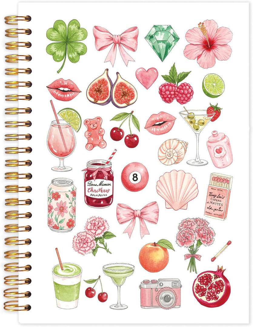 Yhtrg Coquette Preppy Fruit Spiral Notebooks, Cute Girly Journaling, Fruit Lover Gifts Journals for Women, Coquette Girly Office Supplies, Aesthetic Notebook for Note Taking, 5.5x8.3 Inch (pink)