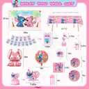 Pink Theme Birthday Party Supplies Decorations, Including Birthday Banner, Tablecloth, Backdrop, Hanging Swirls, Balloons, Cake Toppers, Plates, Forks, Spoons for Kawaii Party