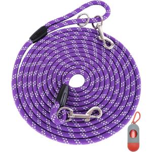 Heavy Duty Dog Leash for Large, Medium, Small Dogs -  Reflective Threads for Night Walking, Playing, Camping, or Yard (Purple), 10FT* 3/8 inch