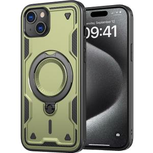 360 Spin Magnetic Kickstand Case for iPhone 15 Plus [Compatible with MagSafe] [Sturdy & Versatile Stand] Military-Grade Drop Protection Anti-Fingerprint Anti-Scratch, Green