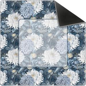 Blue and White Dahlia Floral Mahjong Mat 31.5" x 31.5", Non-Slip Noise Reduction Mahjong Table Cover Accessories and Supplies for Dominoes Poker Card Board and Tile Games Gifts, 80 cm x 80 cm x 3 mm