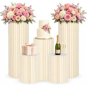 5Pcs Cylinder Stands for Party, Foldable Cardboard Pedestal Stands for Display Round Columns Cylinder Pedestal with Acrylic Disc, Cake Stand Cylinder for Parties Baby Shower Birthday Wedding Decor