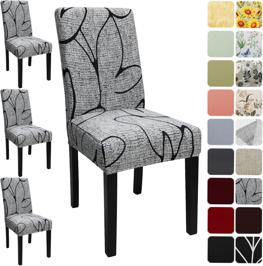 Dining Room Chair Covers Set of 4, Stretch Printed Parsons Chair Slipcovers Spandex Removable Washable Kitchen Chair Protector Cover for Dining Room, Hotel, Ceremony