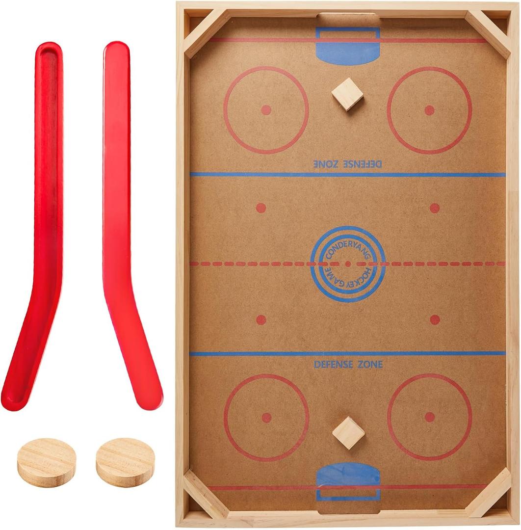 Wooden Tabletop Hockey Game Includes 1 Wooden Game Board 2 Hockey Sticks and 2 Pucks Indoor and Outdoor Sports Board Games for Kids Children Adults Family