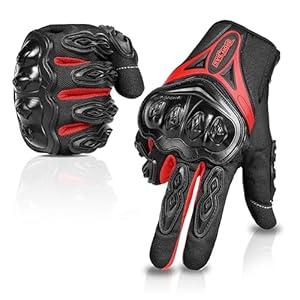 IRON JIA'S Motorcycle Gloves Full Finger Durable for Road Racing Bike Summer Spring Powersports Support Touch Screen Red-M