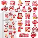 Dazoratix Valentine Magnets for Fridge - 22 PCs Valentine's Day Refrigerator Decorations Cute Gnome Heart Bear Love Red Pink Magnetic Stickers Garage Car Door Accessories Office Kitchen Gift for Women