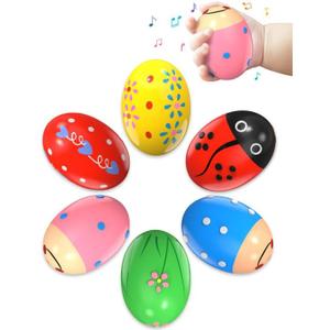 Tonberless 6 Pack Wooden Percussion Musical Shaker Easter Basket Stuffers for Toddler, Prefilled Easter Eggs Fillers Basket Essentials for Gifts Toys for Toddlers Kids Babies Boys Girls