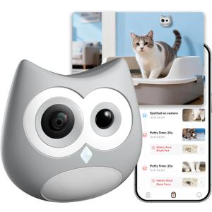 Litter Box Camera AI Cat Health Monitoring, Records Cat's Toileting Behavior, Abnormal Alerts, Fits Automatic & Standard Litter Boxes, Multi-Cat Support, Cat Cam with Night Mode(Gray)