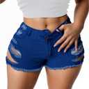 YeGine Women's Ripped Jeans Cut Up Stretchy Fringe Denim Shorts (Drak Blue)