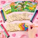 HOWAF Valentines Day Gift for Kids, 24 Pack DIY Jungle Animals Dinosaurs Wood Painting Craft Kit with Cards Paint Pens, Valentine Exchange Gift Cards for Classroom School Party Favors