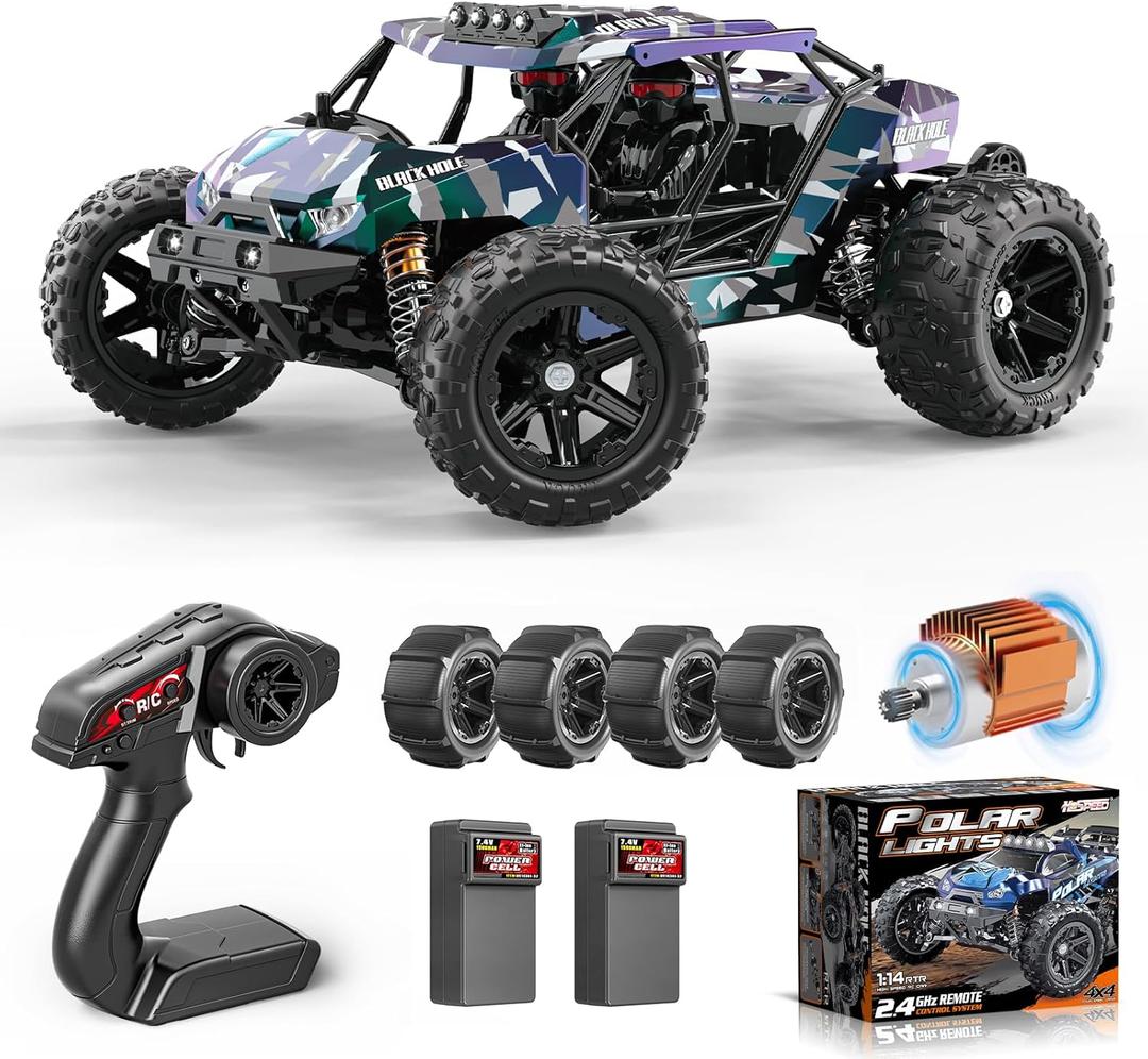RC Cars for Adults & Boys, 1:14 Desert 4WD Off-Road RC Truck High Speed 40 km/h, 4x4 Remote Control Car with 2 Rechargeable 1300mAh Batteries and 2 Sets of Tires