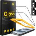 Lamicall 2+2 for iPhone 16 Screen Protector (6.1") with Camera Lens Protector, [Top 9H Tempered Glass Film], Easy Alignment Tool, Anti-Scratch, 0 Bubbles, HD Clear for iPhone 16 - [2-Pack Each]