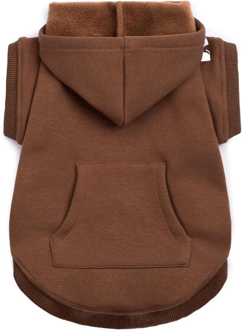Koneseve Dog Hoodie & Cat Sweater, Warm Fleece Hooded Soft Winter Sweatshirt for All Breeds, Cozy Pet Clothes, Brown, M (M-(6~9lb) | Chest(~15.3"))