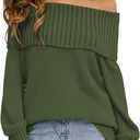 PRETTYGARDEN Womens Off The Shoulder Sweater Long Sleeve Tops Loose Knit Pullover Sweaters Fashion Fall Clothes 2025 (Green,Medium) (Green)