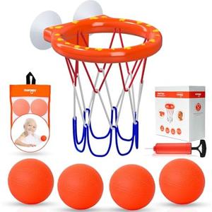 Bath Toys – Bathtub Basketball Hoop for Toddlers, Kids, Boys and Girls | 4 No-Hole Balls & Strong Suction Cups | Fun Basketball Bath Toy for Toddlers