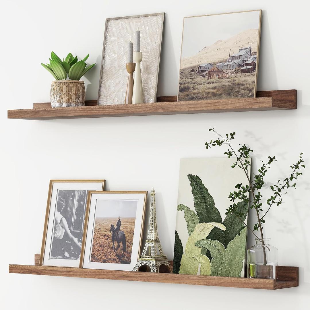 FLYJOE Picture Ledge Shelf, Floating Shelves Set of 2, 36 Inches Nursery Book Shelves for Toys Storage, Kids Bookshelf Wall Mounted for Living Room Bedroom Decor Books Photo Frames, Walnut