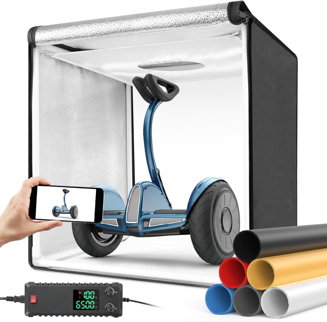 Bi-Color LED Photo Light Box 32x32 inch, Dimmable LEDs Product Photography Lighting Tent with High CRI>98, 6 Colors Backdrops for Large Products, Portraits & Tabletop Studio