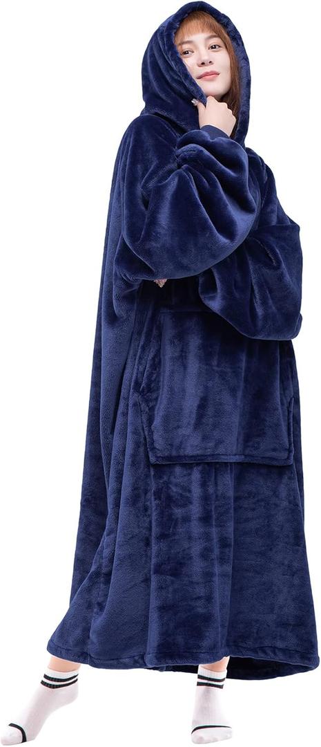 Waitu Wearable Blanket Sweatshirt Gifts for Women and Men, Warm and Cozy Giant Blanket Hoodie, Thick Flannel Blanket with Sleeves and Giant Pocket - Navy Adult